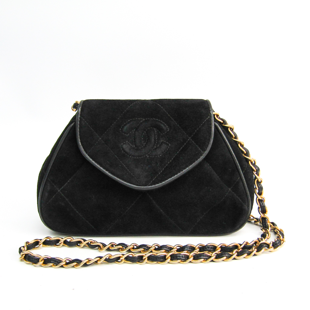 Pre-Loved Chanel Black Calf Leather CC Suede Shoulder Bag Italy | eBay