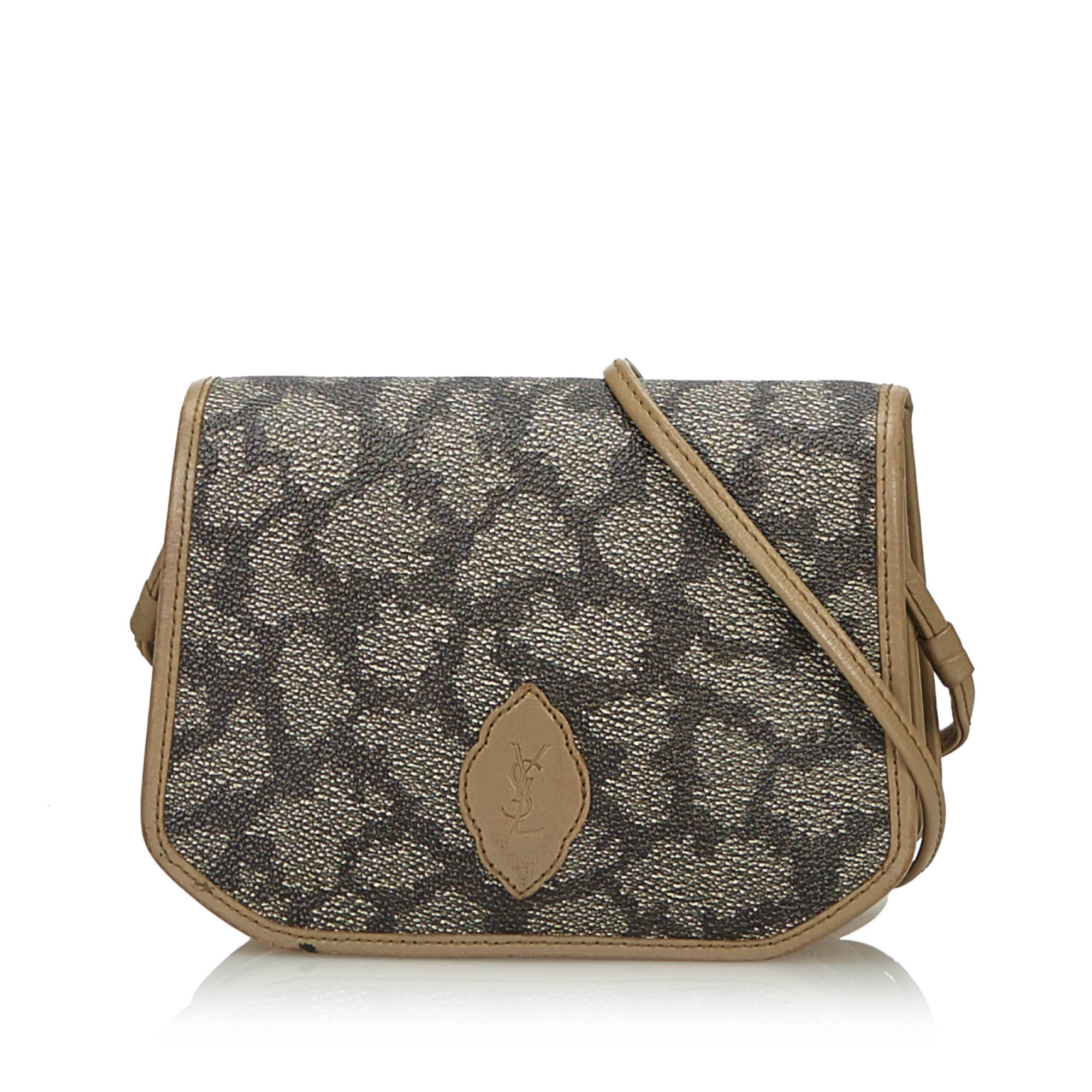 Details About Pre Loved Ysl Brown Dark Coated Canvas Fabric Crossbody Bag France