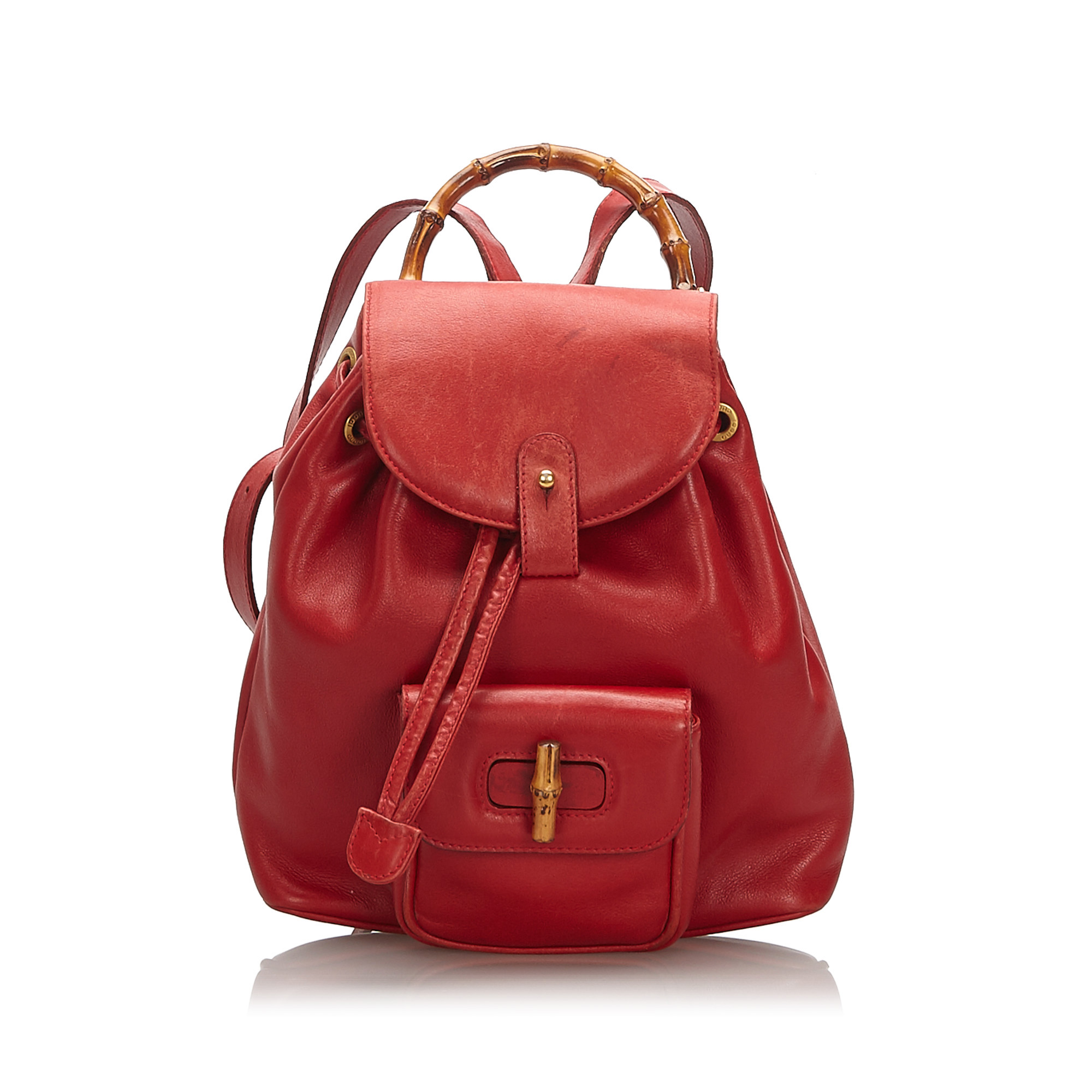 Pre-Loved Gucci Red Others Leather Bamboo Drawstring Backpack Italy | eBay