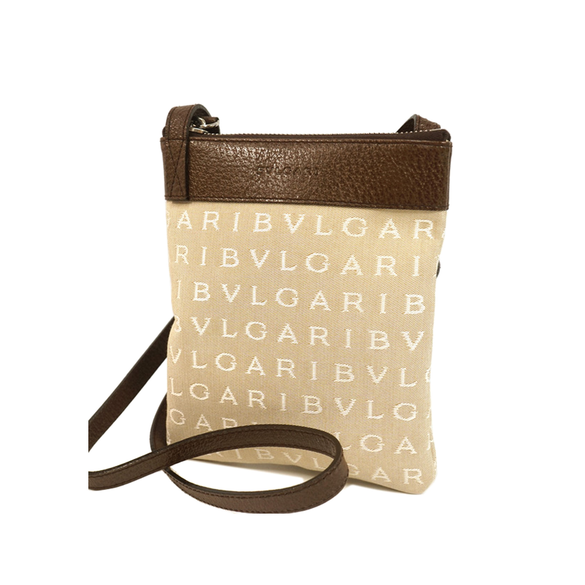 Pre-Loved Bvlgari Brown Beige Canvas Fabric Shoulder Bag Italy | eBay